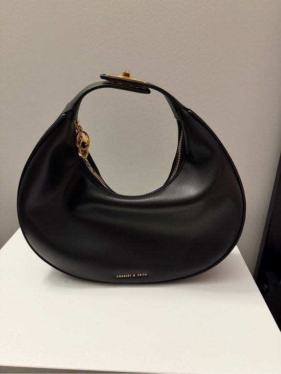 Charles & Keith Handbags - Charles & Keith Black Crescent Hobo with Gold Hardware + Strap Extender